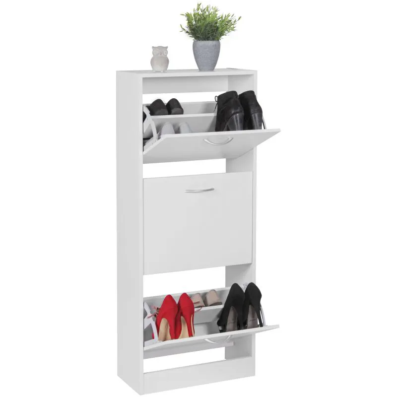 Meuble à chaussures 3 abattants blanc | 125 x 50 x 24 cm | Jusqu’à 18 paires