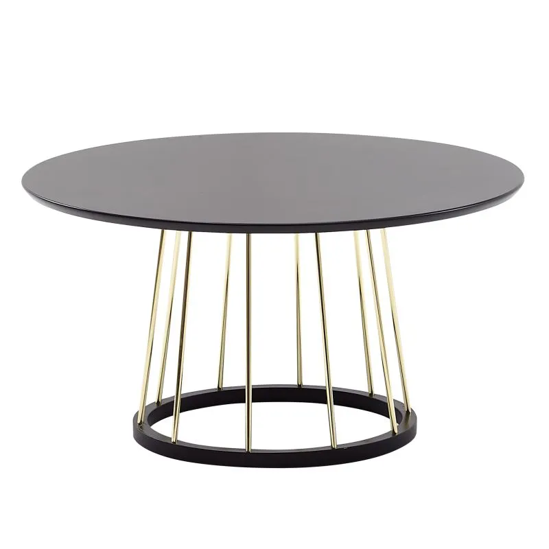 Table basse ronde noir & or | Design moderne | 80 x 42 cm | Plateau MDF, piètement doré