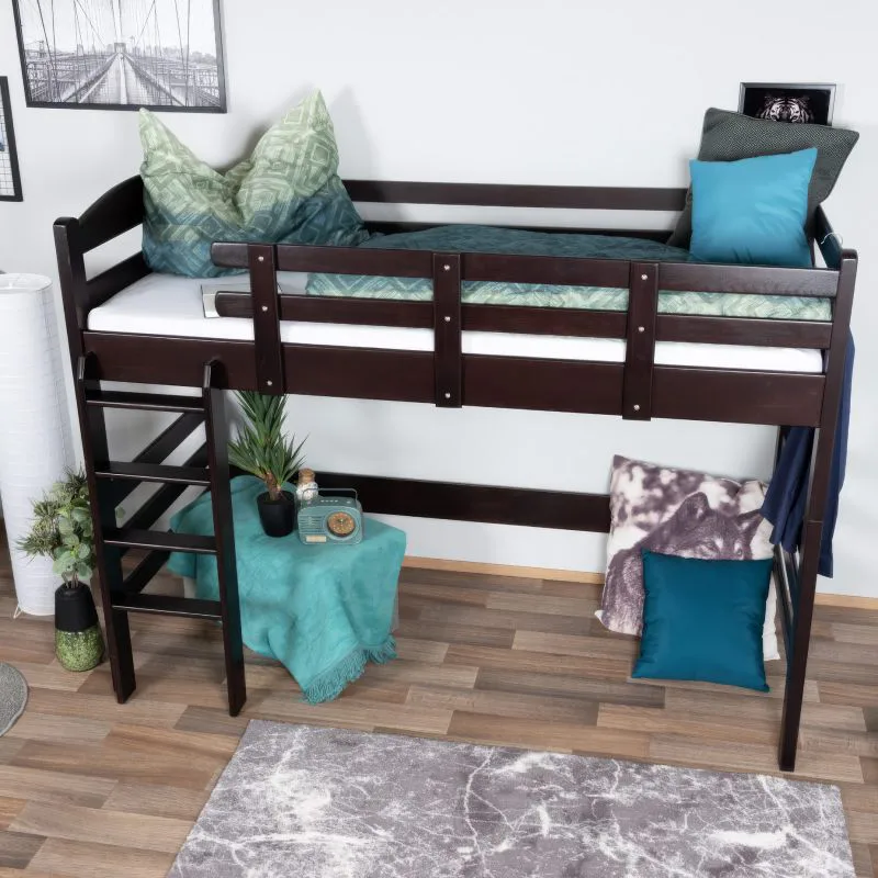 Lit mezzanine 90 x 200 cm | Easy Premium Line K22/n | Hêtre massif chocolat | Séparable