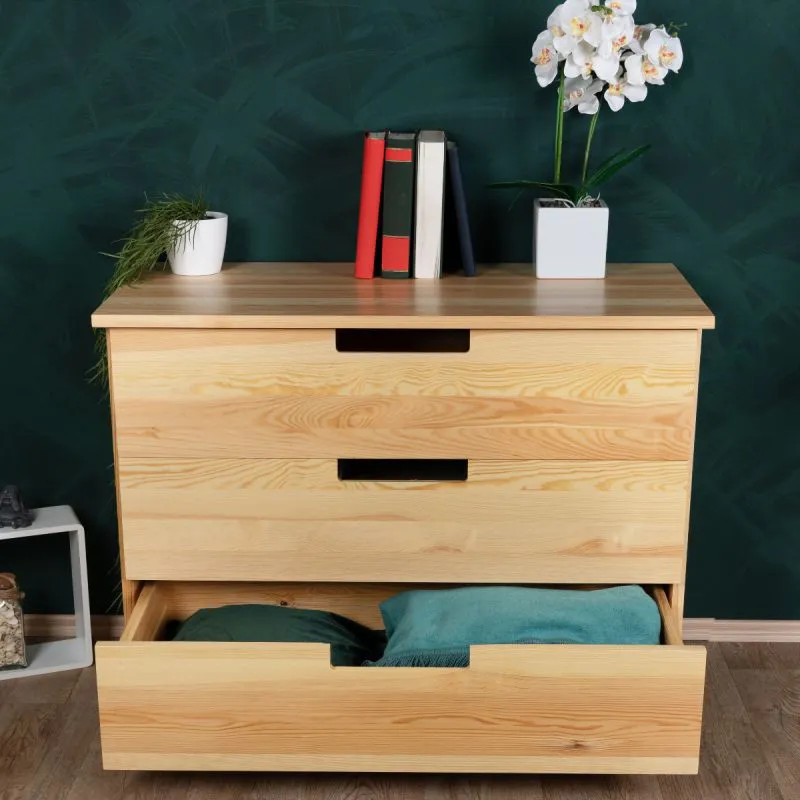 Commode pin massif naturel 002 | 80 x 100 x 47 cm | 3 tiroirs spacieux | Design moderne