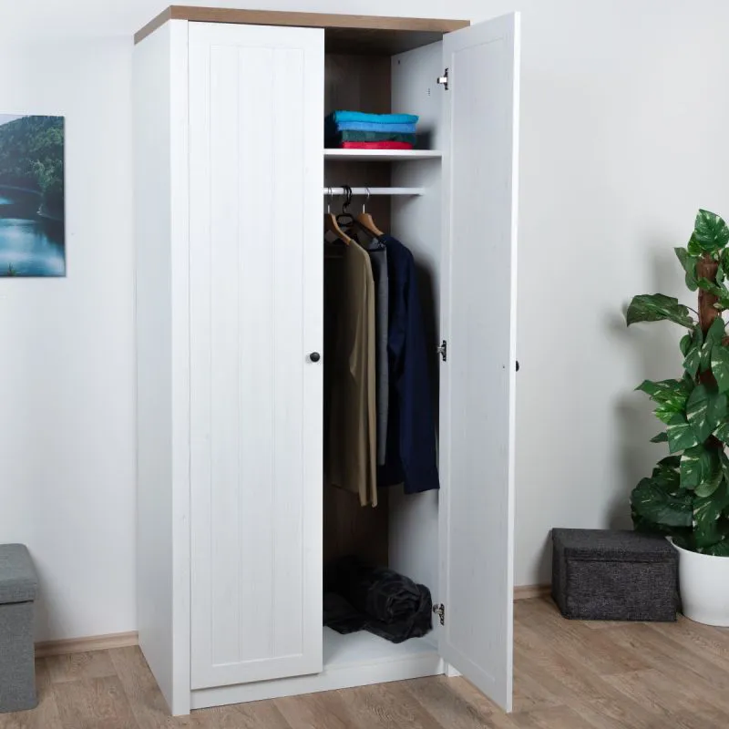 Armoire penderie Segnas 07 | Style maison de campagne | Pin blanc & chêne brun | 198 x 90 x 53 cm