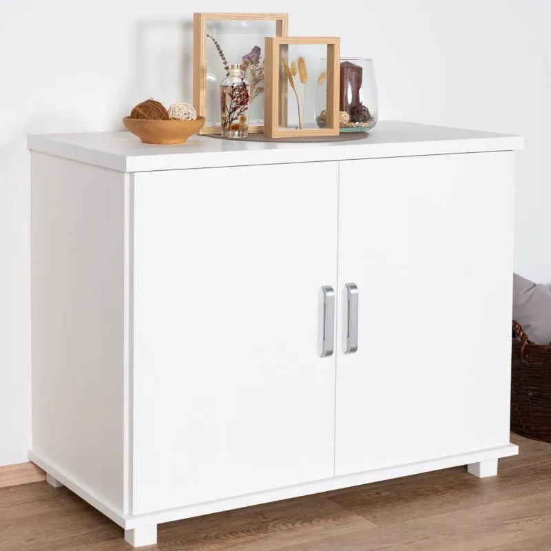 Commode en pin massif Columba 18 | Blanc | 79 x 100 x 50 cm | 2 grands compartiments | Design moderne et spacieux