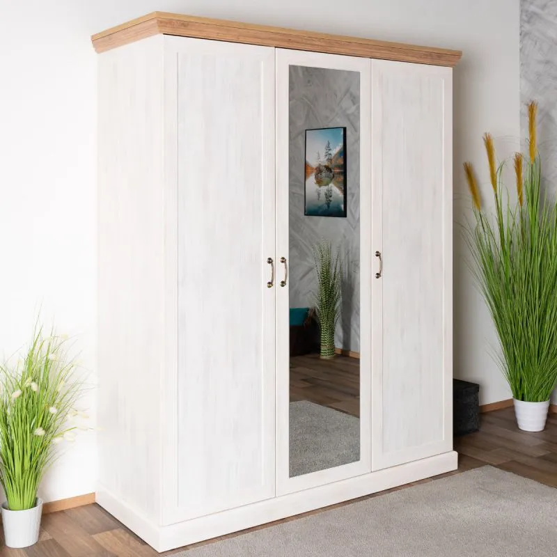 Armoire penderie Badile 19 | Portes battantes | Pin blanc & brun | 197 x 157 x 60 cm