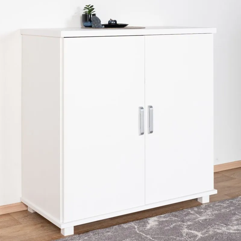 Commode blanche en pin massif Columba 05 | Design moderne | 101 x 100 x 50 cm | 3 grands compartiments | 2 portes | Très stable