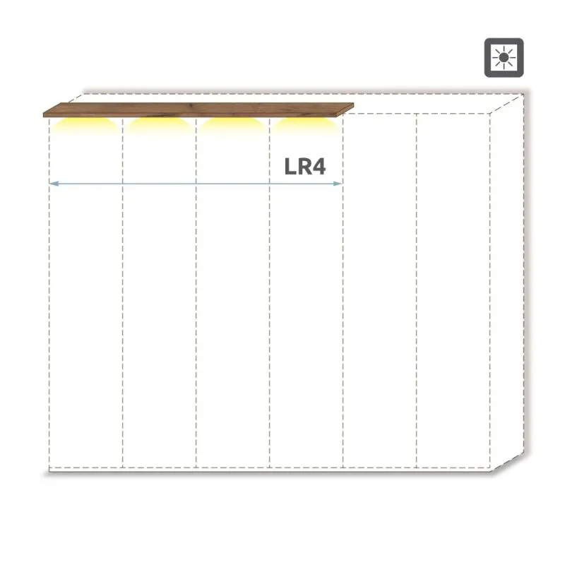 Cadre supérieur LED pour armoire à portes battantes Manase 15 | Chêne brun | Largeur 202 cm