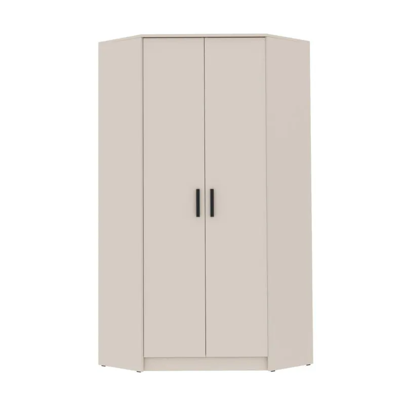 Armoire d’angle Fafe 08 | Kaschmir | 2 portes | 8 étagères | 2 penderies | 10 compartiments | Soft Close | 195 x 91 x 91 cm