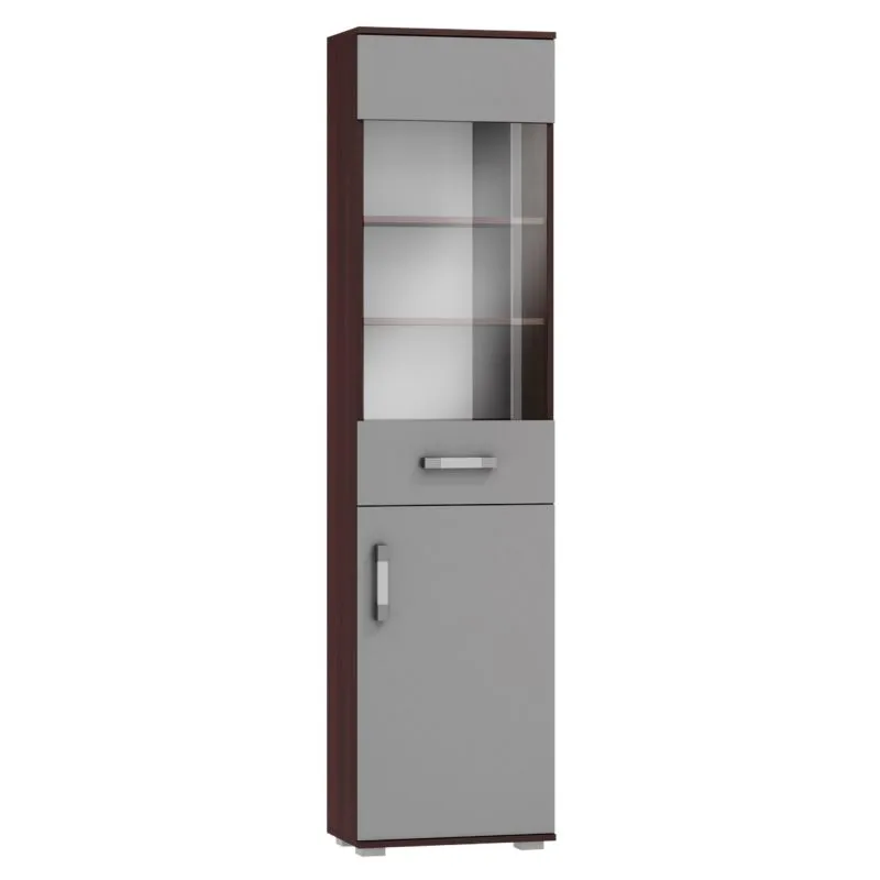 Vitrine Tabubil 23 | Noyer foncé et gris | 200 x 50 x 41 cm | Design moderne et espace de rangement