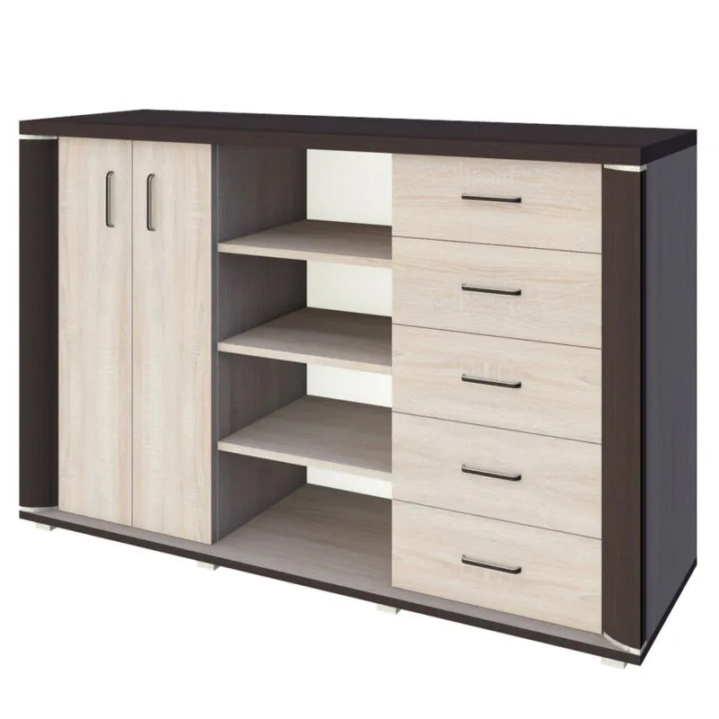 Commode Aitape 41 | Chêne Sonoma foncé & clair | 105 x 170 x 40 cm | 5 tiroirs, 2 portes