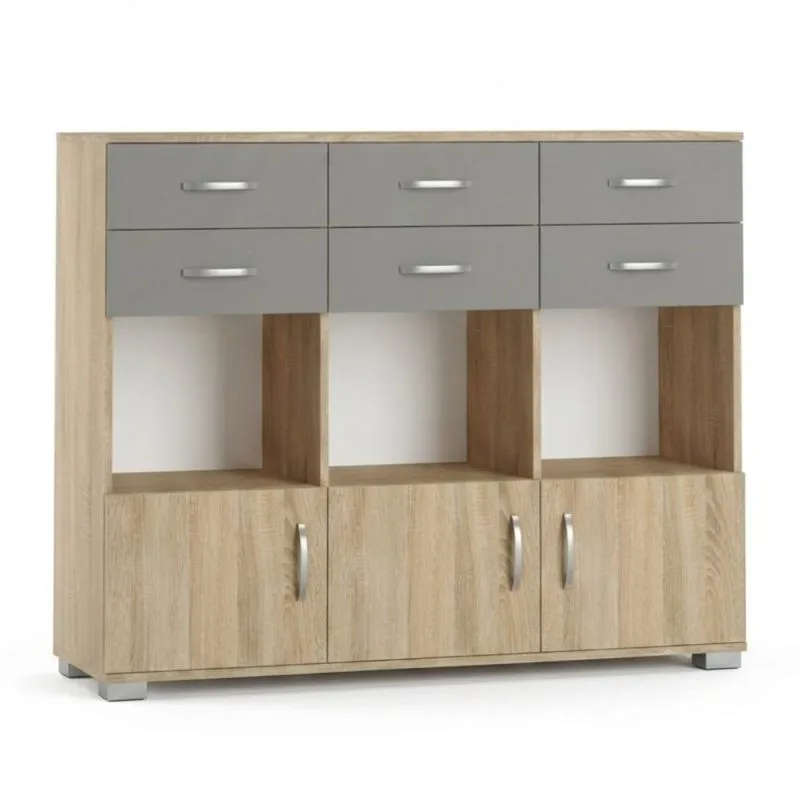 Commode Ciomas 21 | Chêne Sonoma & Gris | 104 x 130 x 40 cm | Design moderne & espace optimisé