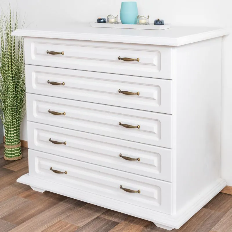 Commode blanche Pipilo 21 en pin massif | 5 grands tiroirs | 88 x 96 x 54 cm | Montage facile | Grande capacité