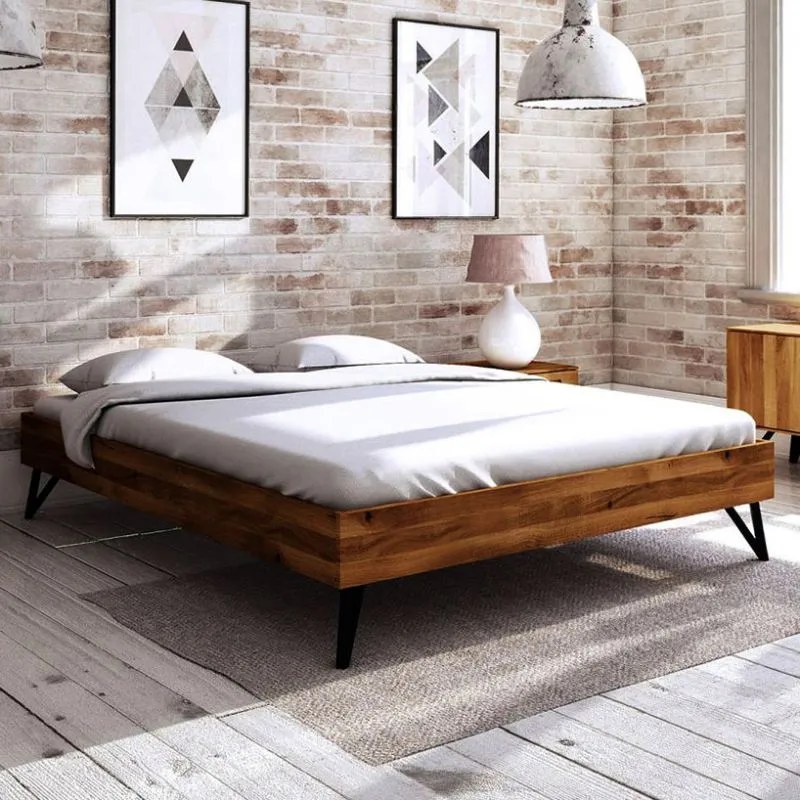 Bois massif Lit | 200 x 200 cm | Chêne Sauvage | Huilé | Naturel Abbildung