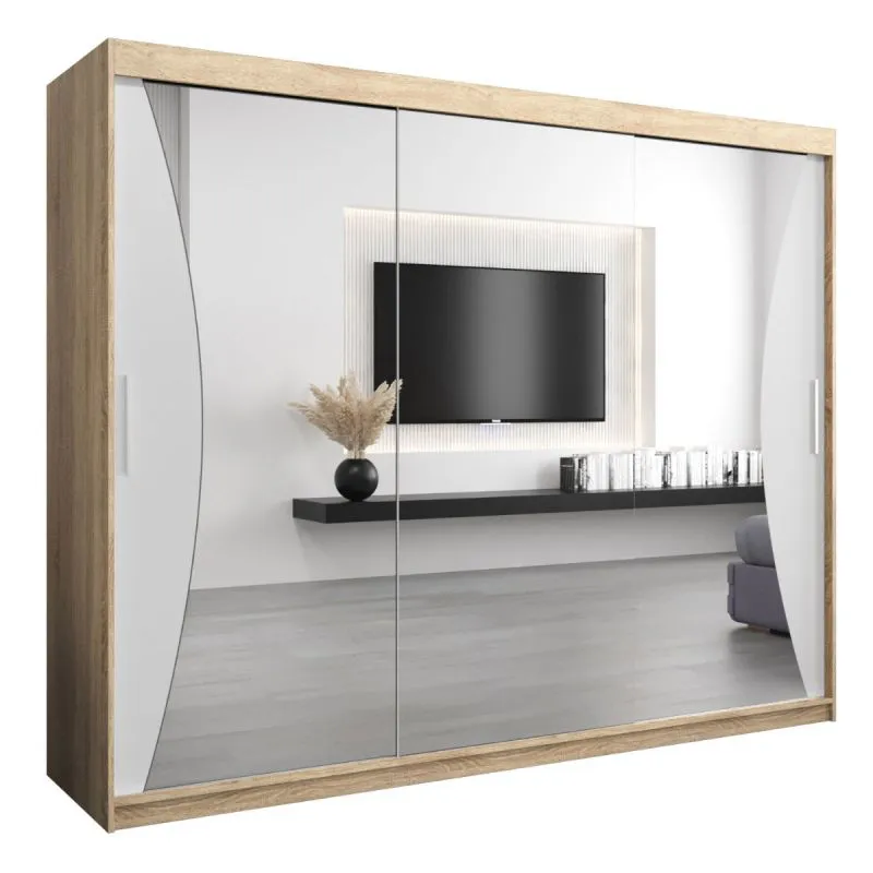 250 cm de large Armoire avec 3 portes | 10 casiers | Couleur: Chêne Sonoma  / Blanc Abbildung
