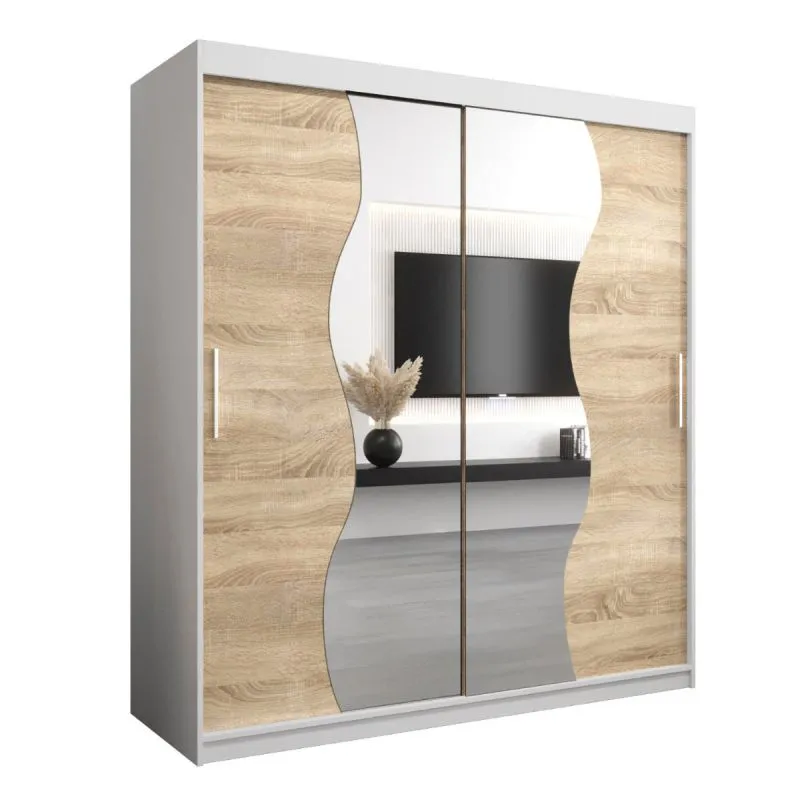 180 cm de large Armoire à portes coulissantes avec 2 portes | 10 casiers | 2 tringles à vêtements | Couleur: Chêne Sonoma / Blanc Abbildung
