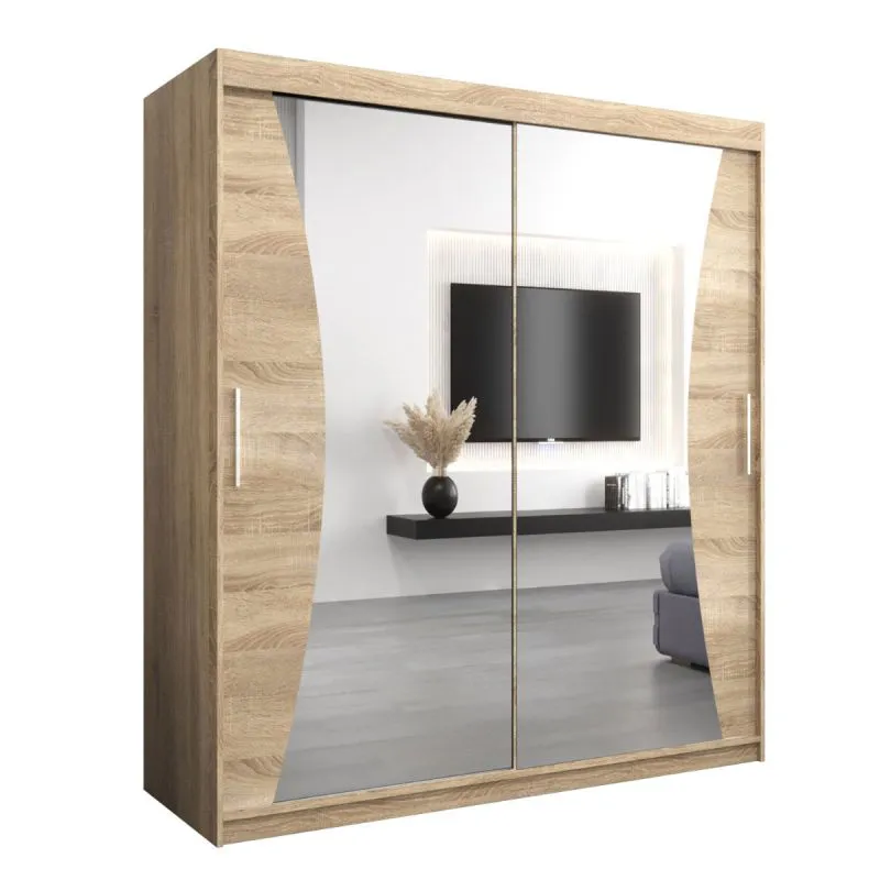 180 cm de large Armoire à portes coulissantes avec 2 portes | 10 casiers | 2 tringles à vêtements | Couleur: Chêne Sonoma  Abbildung