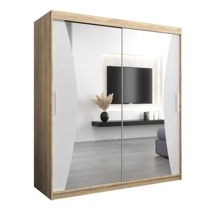 180 cm de large Armoire à portes coulissantes avec 2 portes | 10 casiers | 2 tringles à vêtements | Couleur: Chêne Sonoma / Blanc Abbildung