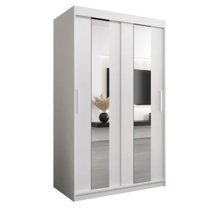 120 cm de large Armoire à portes coulissantes avec 5 casiers et 2 portes | Couleur: Blanc | Laminée Abbildung