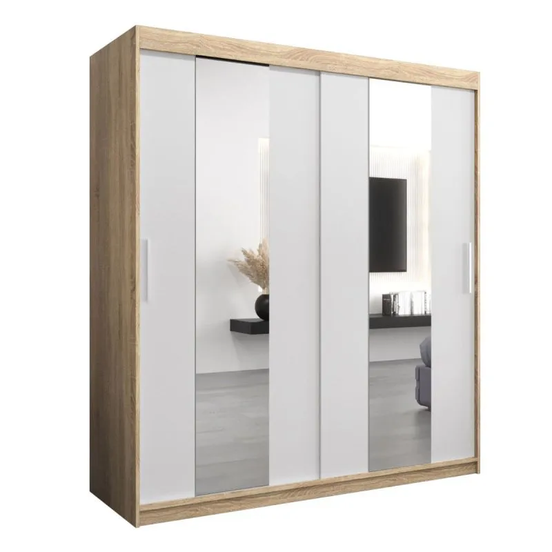 180 cm de large Armoire à portes coulissantes avec 10 casiers et 2 portes | Couleur: Chêne Sonoma  / Blanc | Laminée Abbildung