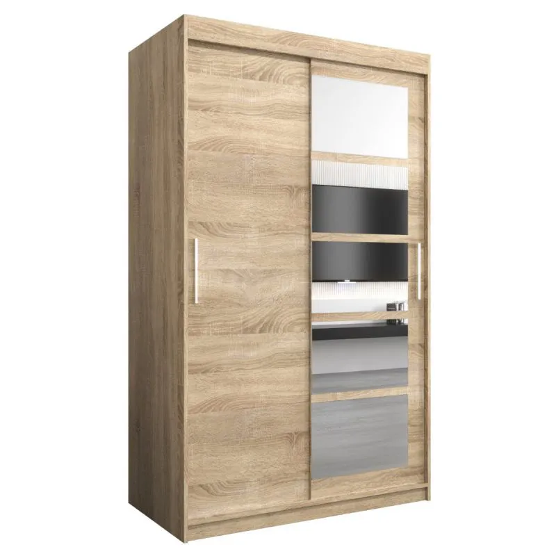 120 cm de large Armoire à portes coulissantes avec 2 portes | 5 casiers | 2 tringles à vêtements | Couleur: Chêne Sonoma Abbildung