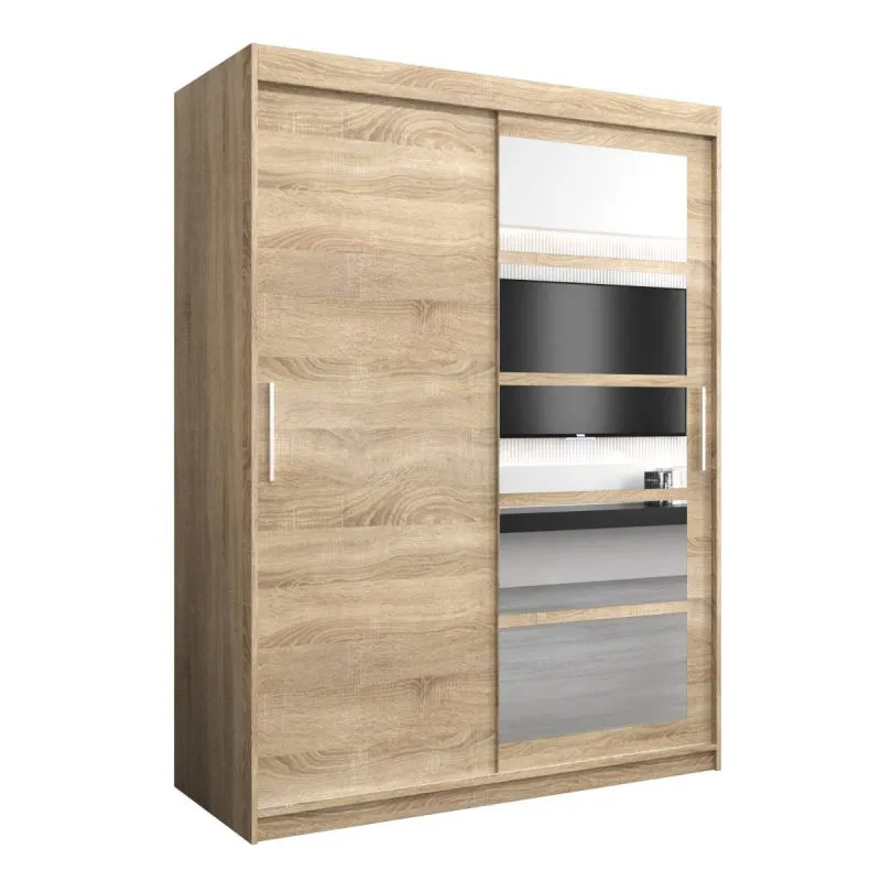 150 cm de large Armoire à portes coulissantes avec 2 portes | 5 casiers | 2 tringles à vêtements | Couleur: Chêne Sonoma Abbildung