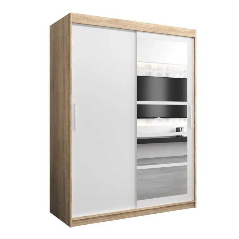 180 cm de large Armoire à portes coulissantes avec 2 portes | 10 casiers | 2 tringles à vêtements | Couleur: Chêne Sonoma / Blanc Abbildung