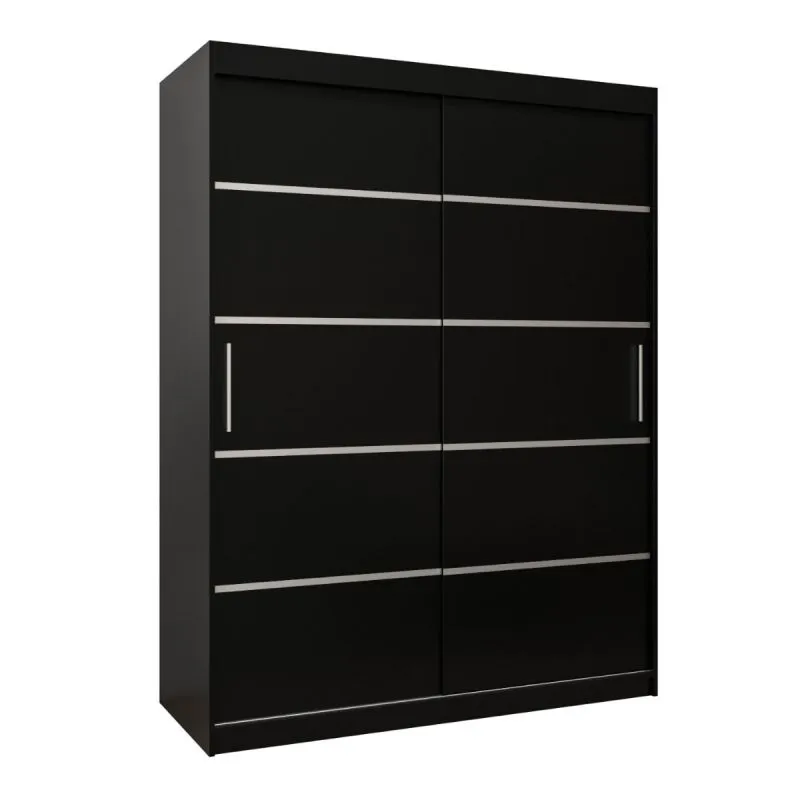 150 cm de large Armoire à portes coulissantes avec 2 portes | 5 casiers | 2 tringles à vêtements | Couleur: Noir Abbildung