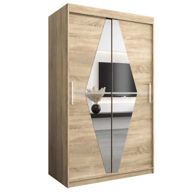 120 cm de large Armoire à portes coulissantes avec 5 casiers et 2 portes | Couleur: Chêne Sonoma  | Laminée Abbildung