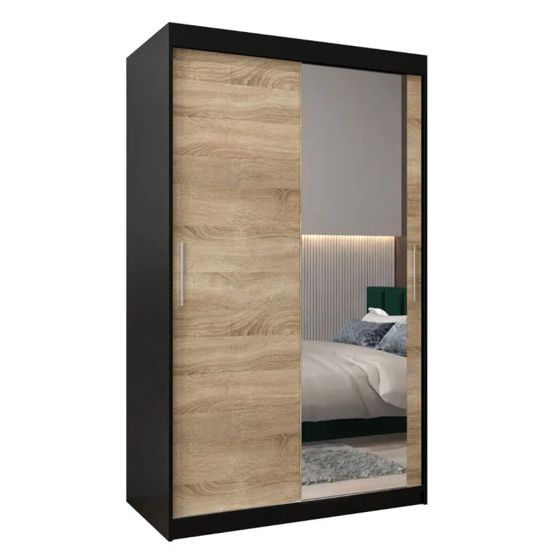 120 cm de large Armoire à portes coulissantes avec 2 portes | 5 casiers | 2 tringles à vêtements | Couleur: Noir Abbildung