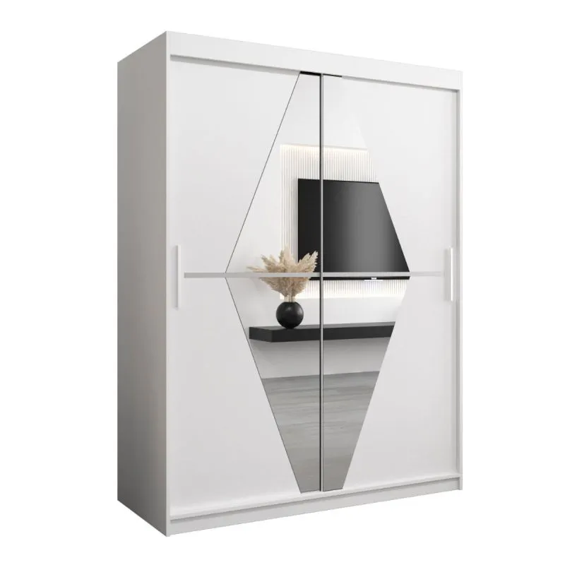 150 cm de large Armoire à portes coulissantes avec 5 casiers et 2 portes | Couleur: Blanc | Laminée Abbildung