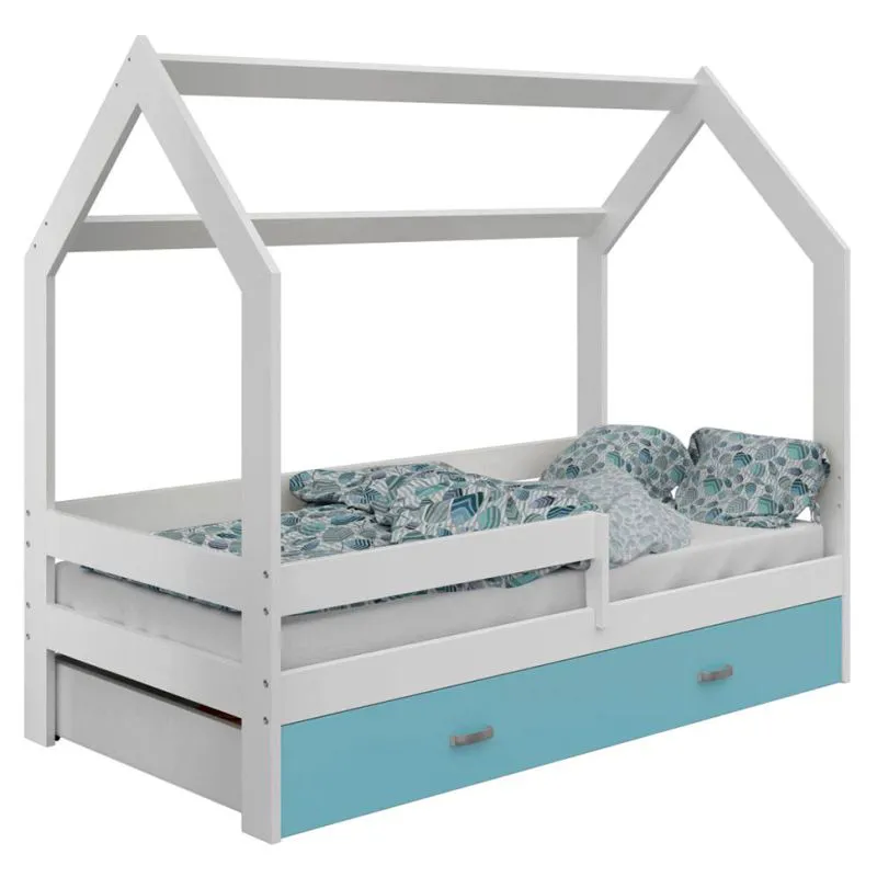 80 x 160 cm Lit pour petits enfants | incl. espace de rangement / tiroir | Bois massif: Pin | Laqué Blanc | avec barrière anti-chute | incl. Sommier à lattes Abbildung