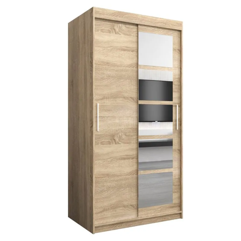 100 cm de large Armoire à portes coulissantes avec 2 portes | 5 casiers | 2 tringles à vêtements | Couleur : Chêne Sonoma Abbildung