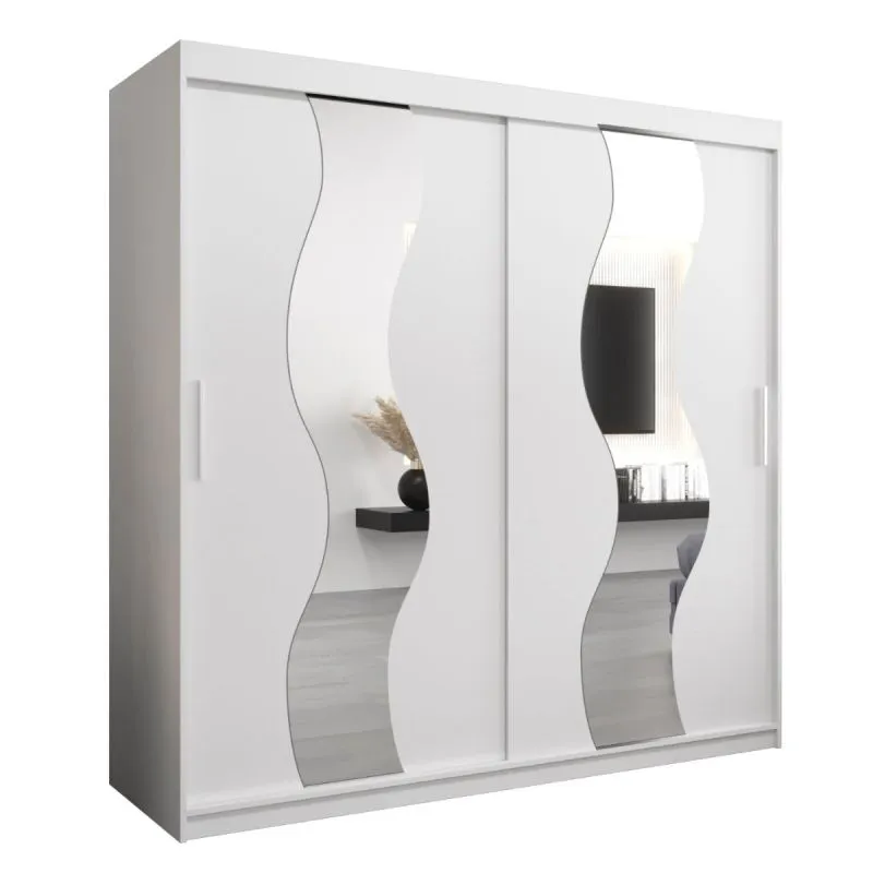 200 cm de large Armoire à portes coulissantes avec 2 portes | 10 casiers | 2 tringles à vêtements | Couleur: Blanc Abbildung
