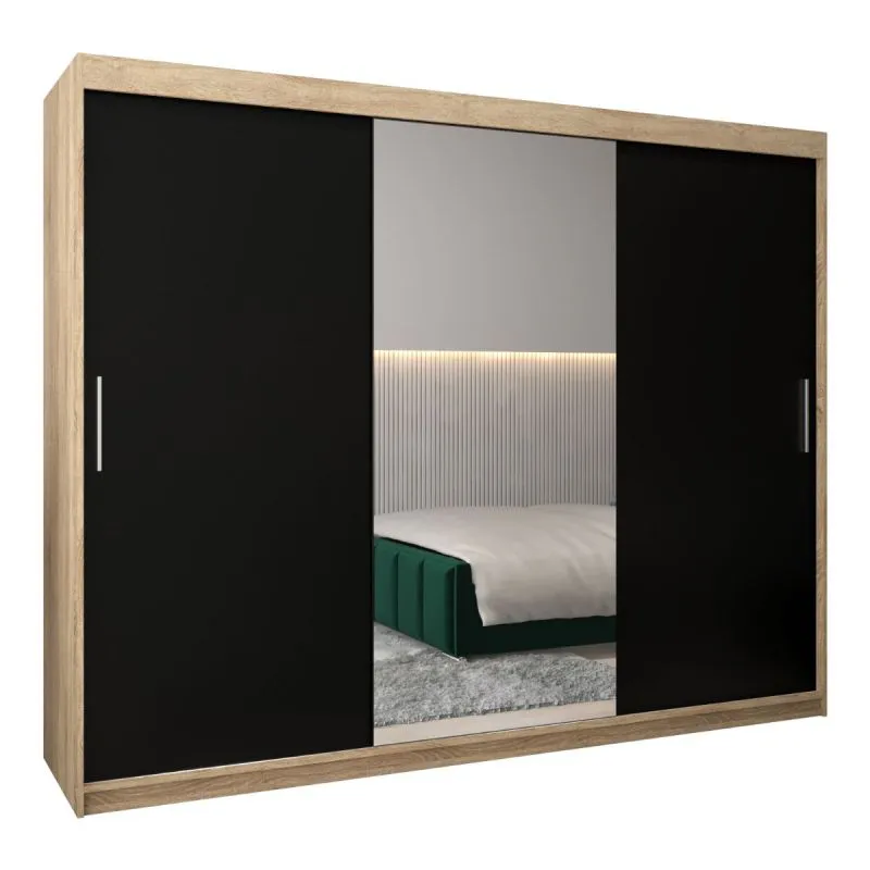 250 cm de large Armoire à portes coulissantes avec 3 portes | 10 casiers | 2 tringles à vêtements | Couleur: Chêne Sonoma Abbildung