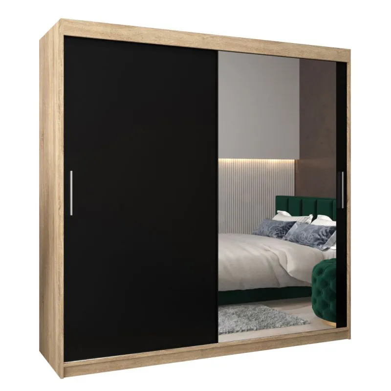 200 cm de large Armoire à portes coulissantes avec 2 portes | 10 casiers | 2 tringles à vêtements | Couleur: Chêne Sonoma Abbildung