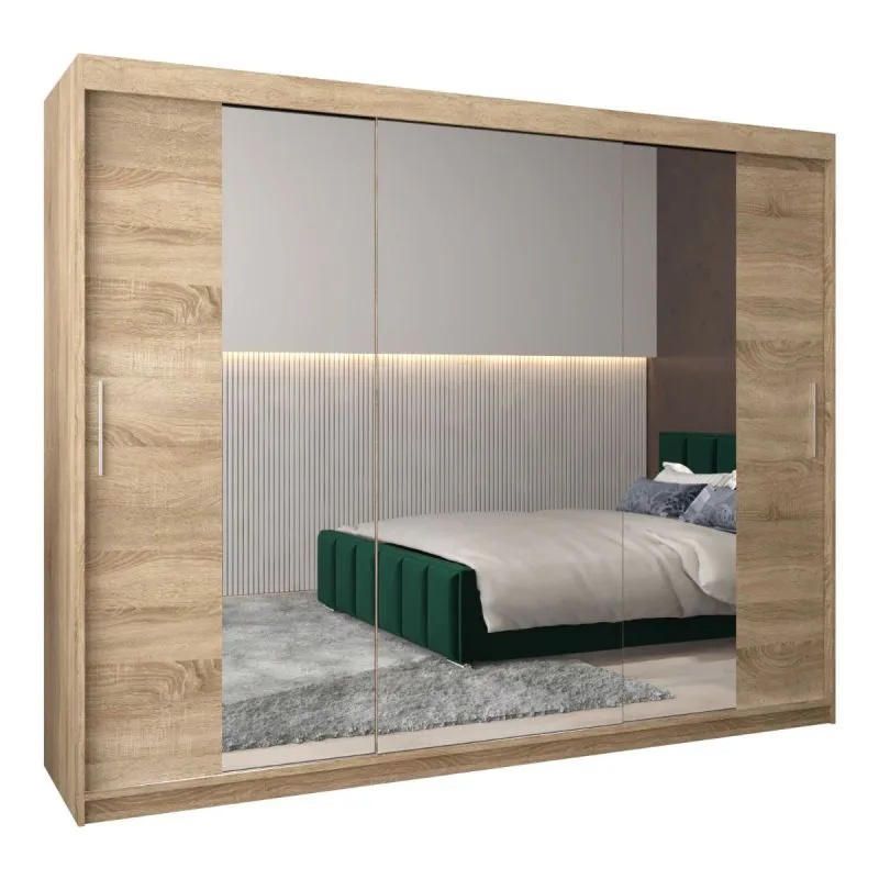 250 cm de large Armoire à portes coulissantes avec 3 portes | 10 casiers | 2 tringles à vêtements | Couleur: Chêne Sonoma Abbildung