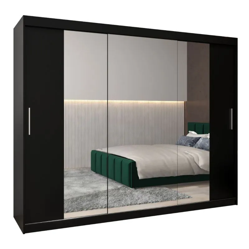 250 cm de large Armoire à portes coulissantes avec 3 portes | 10 casiers | 2 tringles à vêtements | Couleur: Noir Abbildung