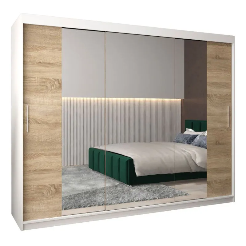 250 cm de large Armoire à portes coulissantes avec 3 portes | 10 casiers | 2 tringles à vêtements | Couleur: Chêne Sonoma / Blanc Abbildung