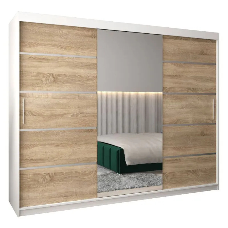 250 cm de large Armoire à portes coulissantes avec 3 portes | 10 casiers | 2 tringles à vêtements | Couleur: Chêne Sonoma / Blanc Abbildung