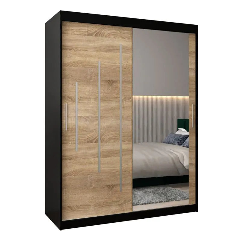 150 cm de large Armoire avec 2 portes | 5 casiers | Couleur: Noir Abbildung