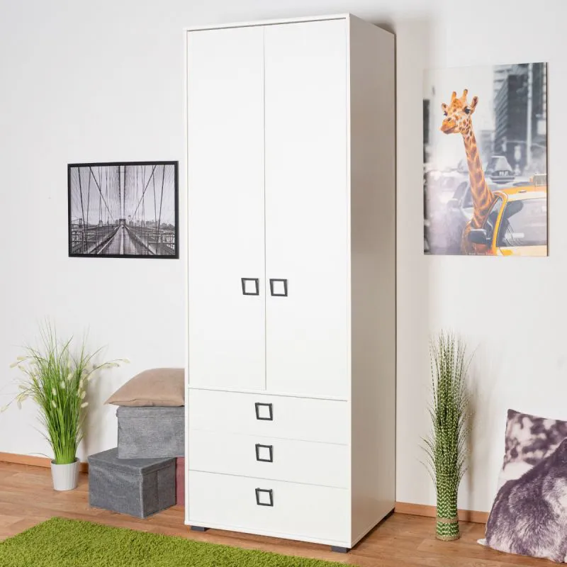 Armoire | 2 portes battantes | Sans tiroir | 2 casiers | avec tringle à vêtements | 84 cm de large | Couleur: Blanc Abbildung
