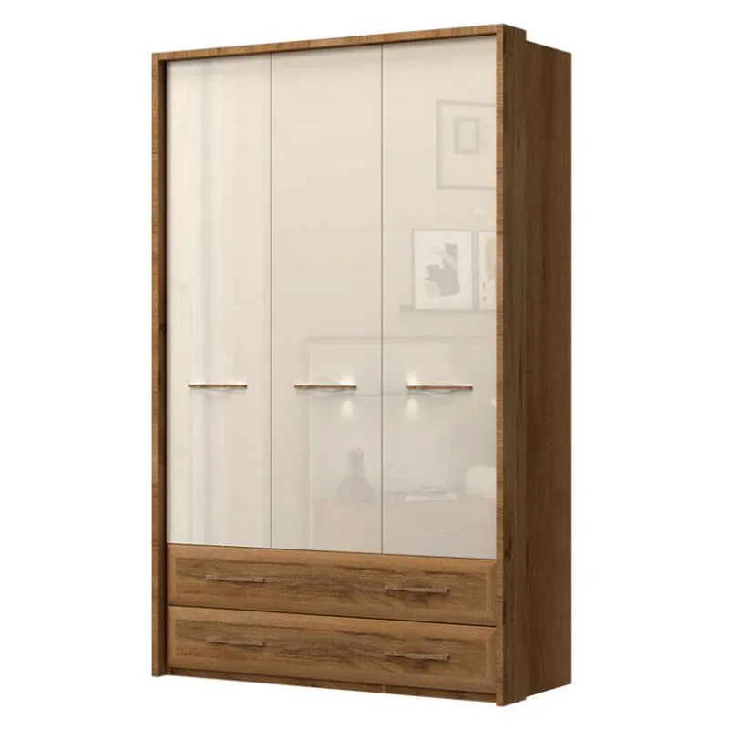 137 cm de large Armoire avec 3 portes, 2 casiers et 2 tiroirs | Couleur: Beige | Profondeur: 56 cm Abbildung