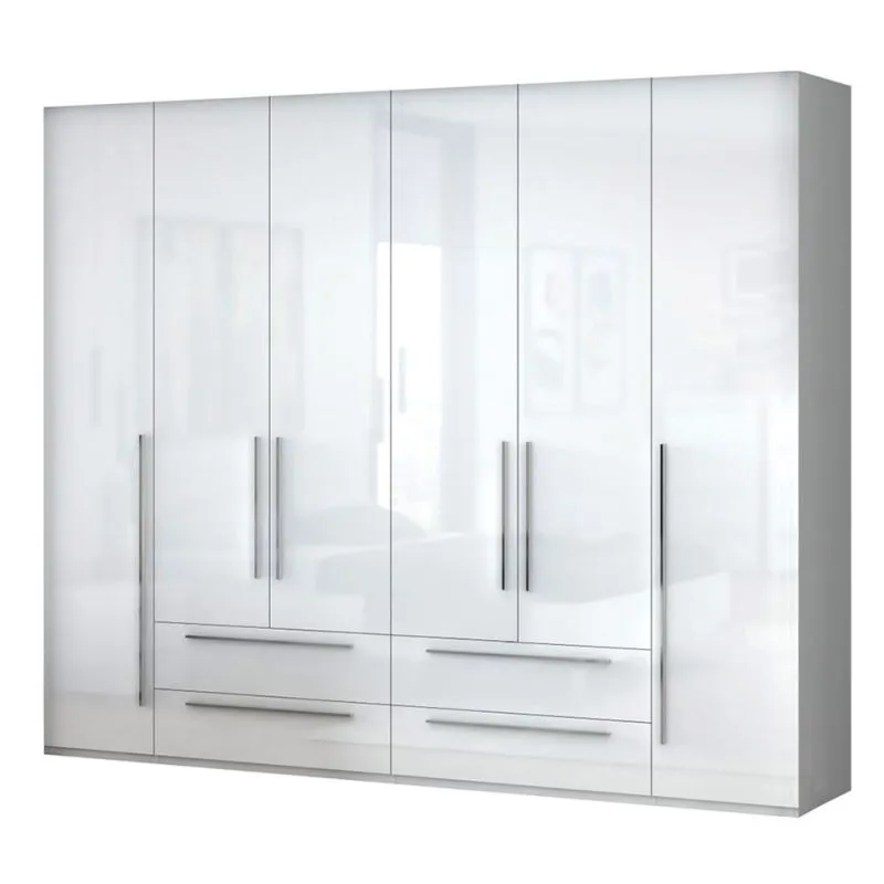 Armoire | 6 portes battantes | 4 tiroirs | 8 casiers | avec 4 tringles à vêtements | 272 cm de large | Couleur: Blanc Abbildung