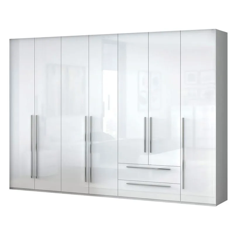 Grande Armoire | 7 portes battantes | 2 tiroirs | 10 casiers | avec 4 tringles à vêtements | 317 cm de large | Couleur: Blanc Abbildung