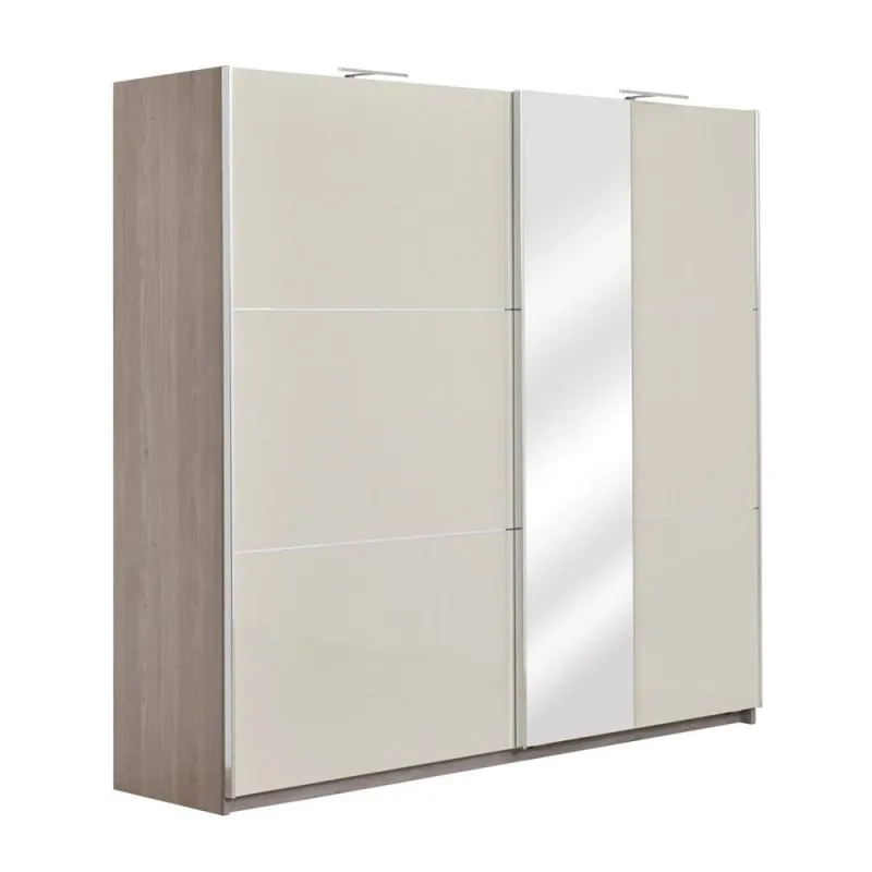 Armoire | 2 portes coulissantes | 3 tiroirs | 8 casiers | avec 2 tringles à vêtements | 229 cm de large | Couleur: Chêne Abbildung