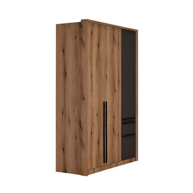 147 cm de large Armoire avec 3 portes, 4 casiers et 2 tiroirs | Couleur: Chêne | Profondeur: 56 cm Abbildung