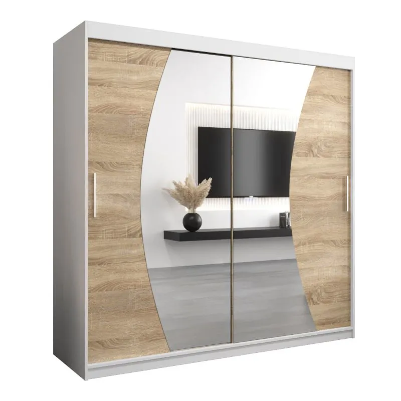 200 cm de large Armoire à portes coulissantes avec 10 casiers et 2 portes | Couleur: Chêne Sonoma / Blanc | Laminée Abbildung