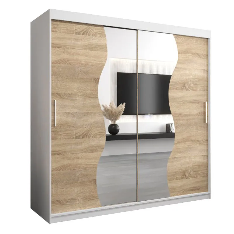 200 cm de large Armoire à portes coulissantes avec 2 portes | 10 casiers | 2 tringles à vêtements | Couleur: Chêne Sonoma  / Blanc Abbildung
