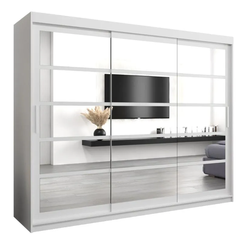 250 cm de large Armoire à portes coulissantes avec 3 portes | 10 casiers | 2 tringles à vêtements | Couleur: Blanc Abbildung