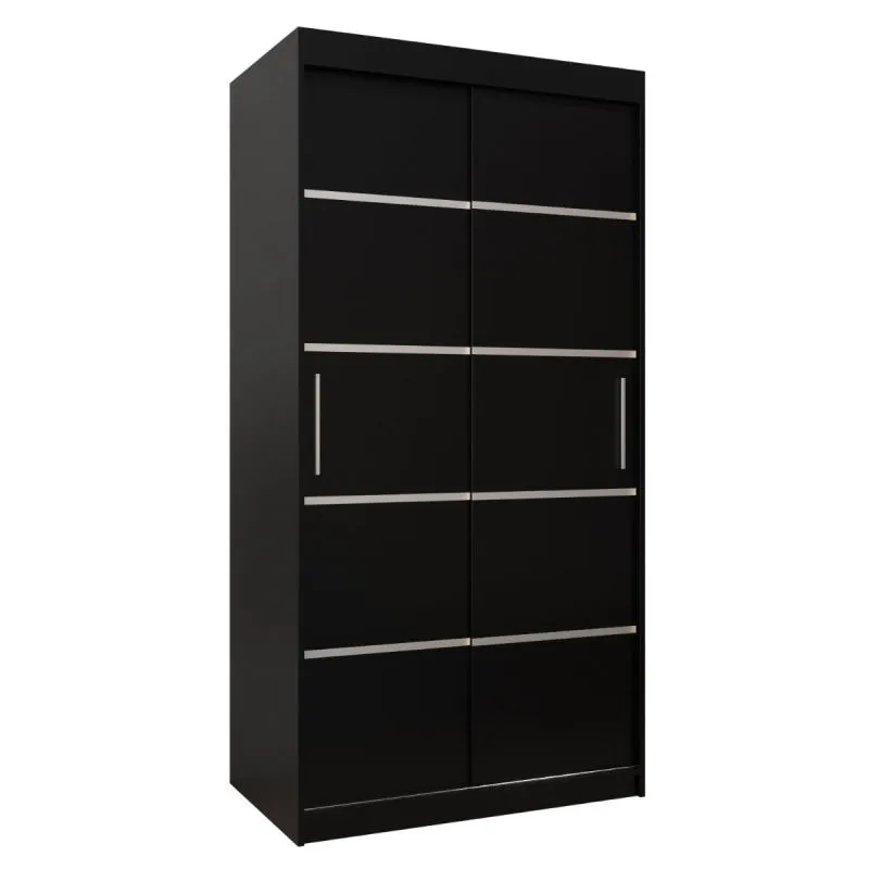 100 cm de large Armoire à portes coulissantes avec 2 portes | 5 casiers | 2 tringles à vêtements | Couleur : noir Abbildung
