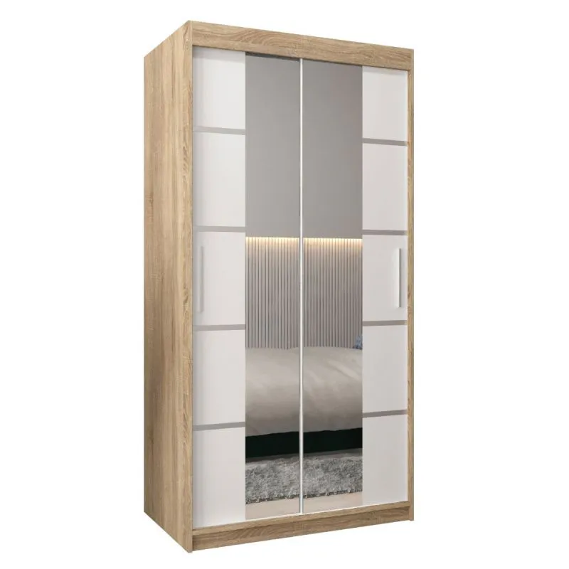 100 cm de large Armoire à portes coulissantes avec 5 casiers et 2 portes | Couleur : Chêne Sonoma / Blanc | Laminée Abbildung