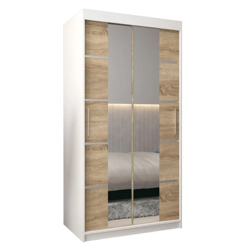 100 cm de large Armoire à portes coulissantes avec 2 portes | 5 casiers | 2 tringles à vêtements | Couleur : Chêne Sonoma / Blanc Abbildung